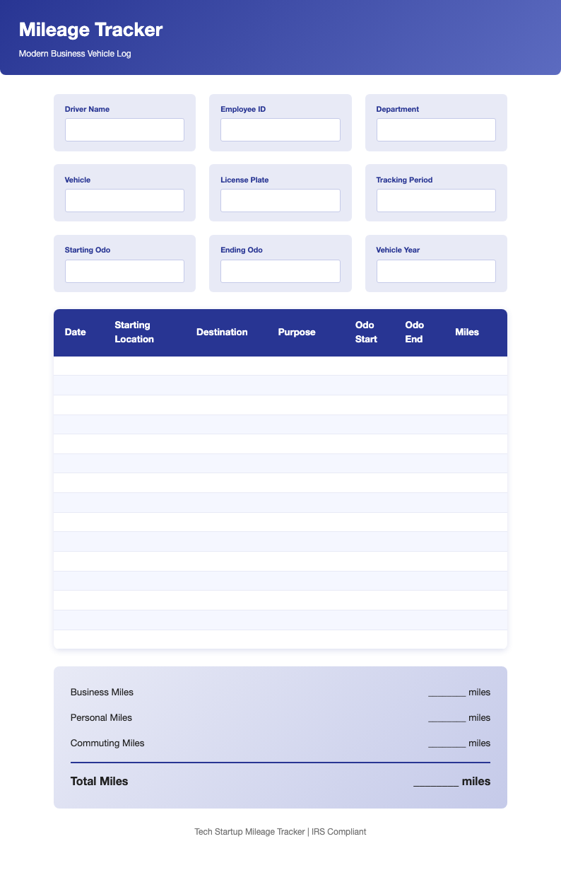 Indigo modern mileage tracker